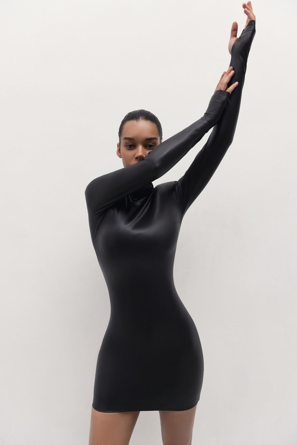 Vegan Leather Hourglass Mini Dress Black