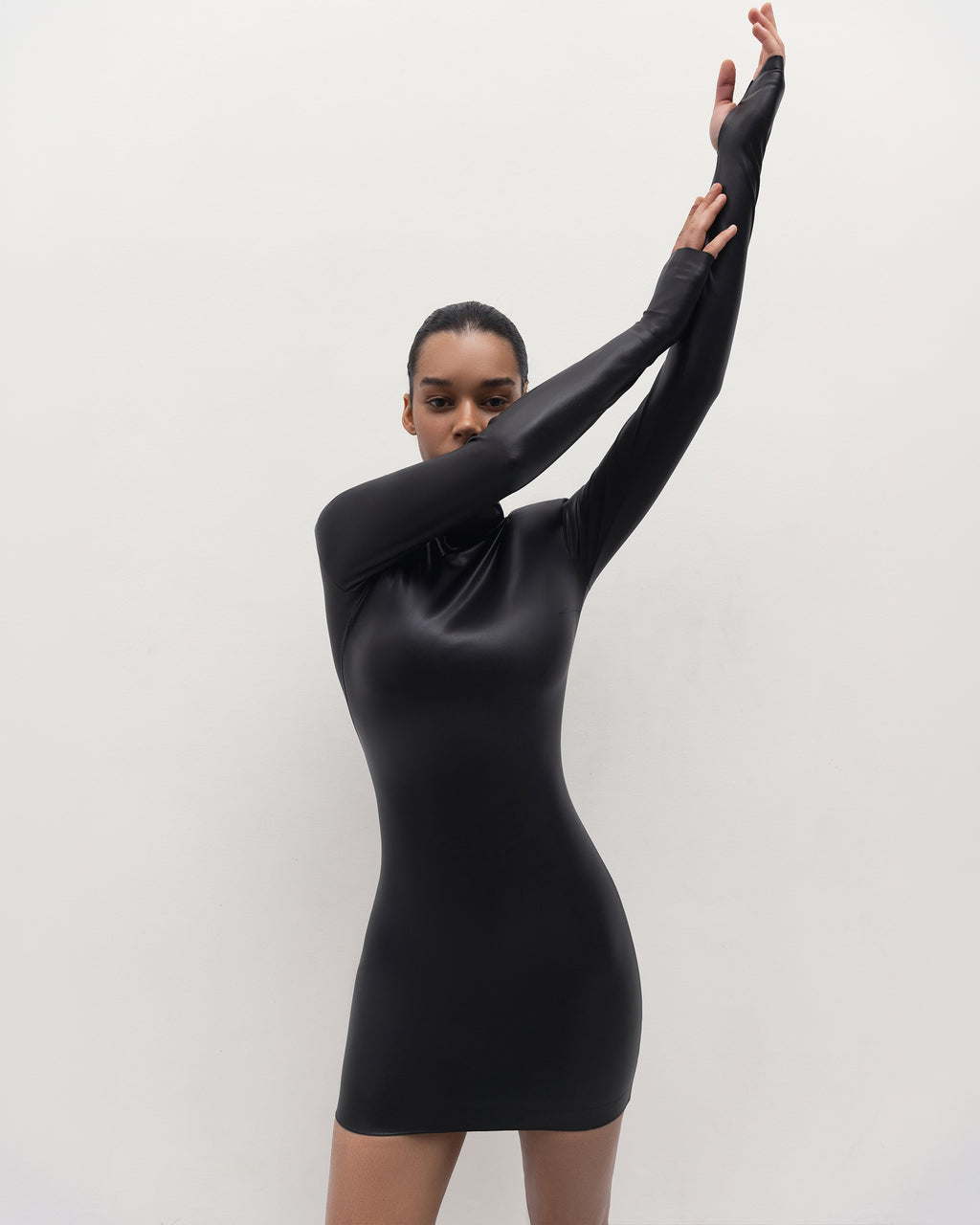 Vegan Leather Hourglass Mini Dress Black
