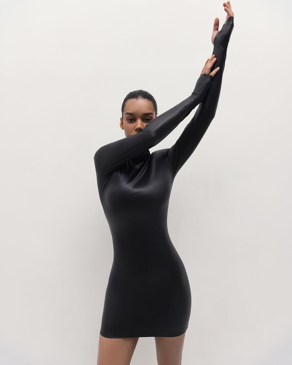 Vegan Leather Hourglass Mini Dress Black