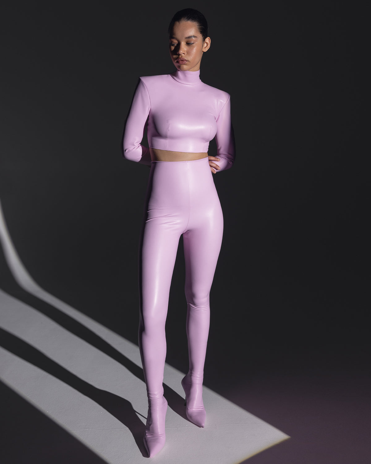 Vegan Leather Cropped Top Pale Pink