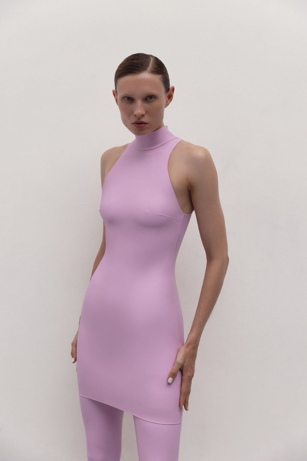 Vegan Leather Sculpting Mini Dress Pale Pink