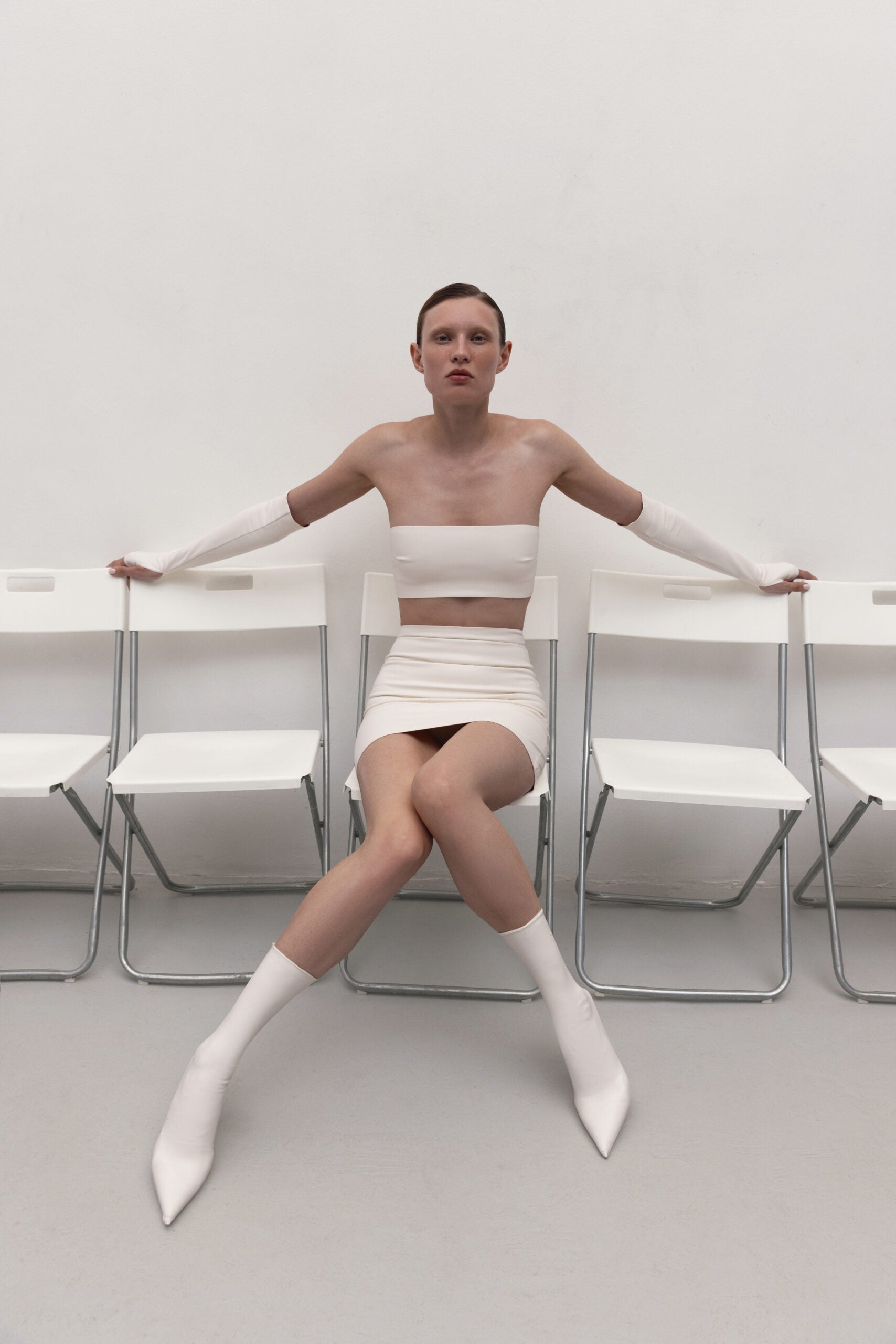 V-Toe Vegan Leather Boot Socks Ecru