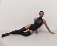 V-Toe Vegan Leather Boot Stockings Black