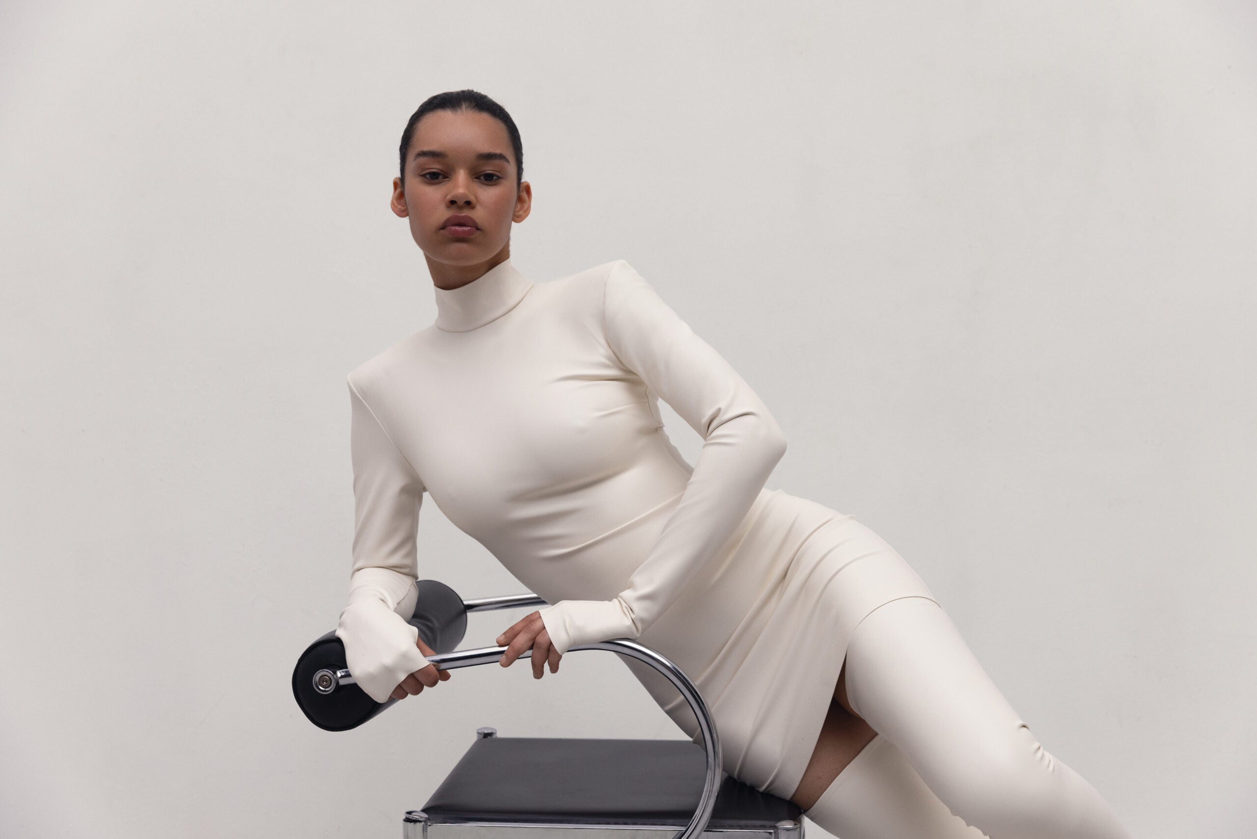 Vegan Leather Hourglass Mini Dress Ecru