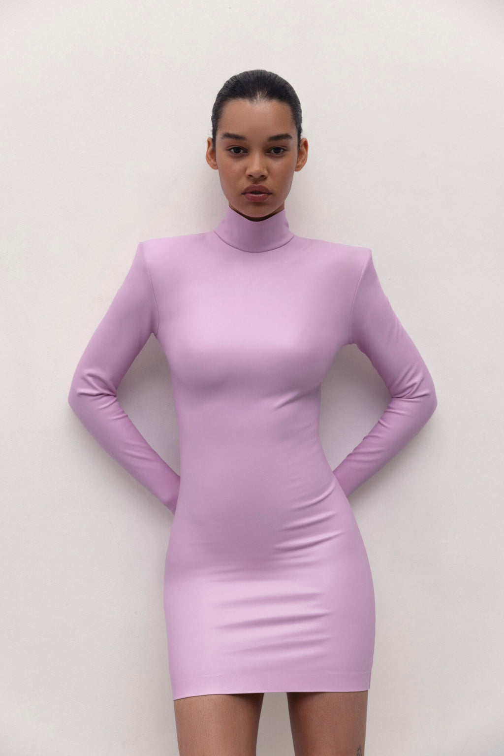 Vegan Leather Hourglass Mini Dress Pale Pink