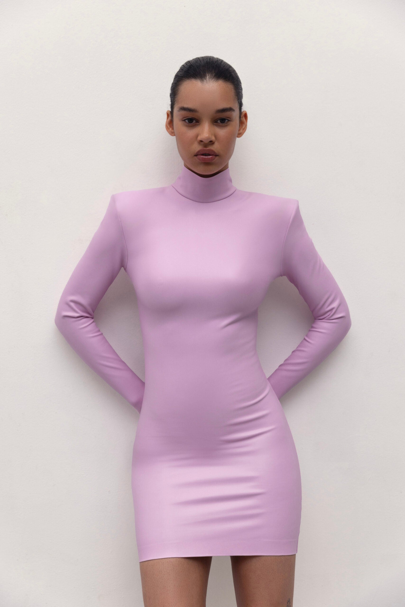 Vegan Leather Hourglass Mini Dress Pale Pink