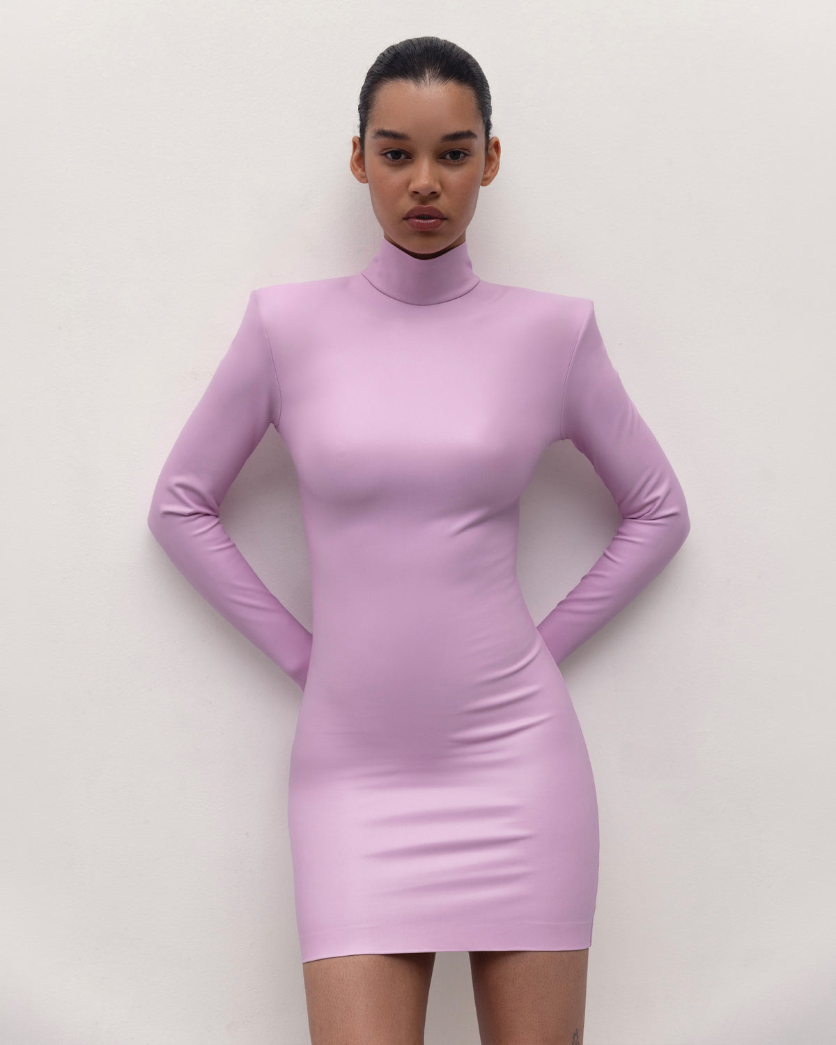 Vegan Leather Hourglass Mini Dress Pale Pink