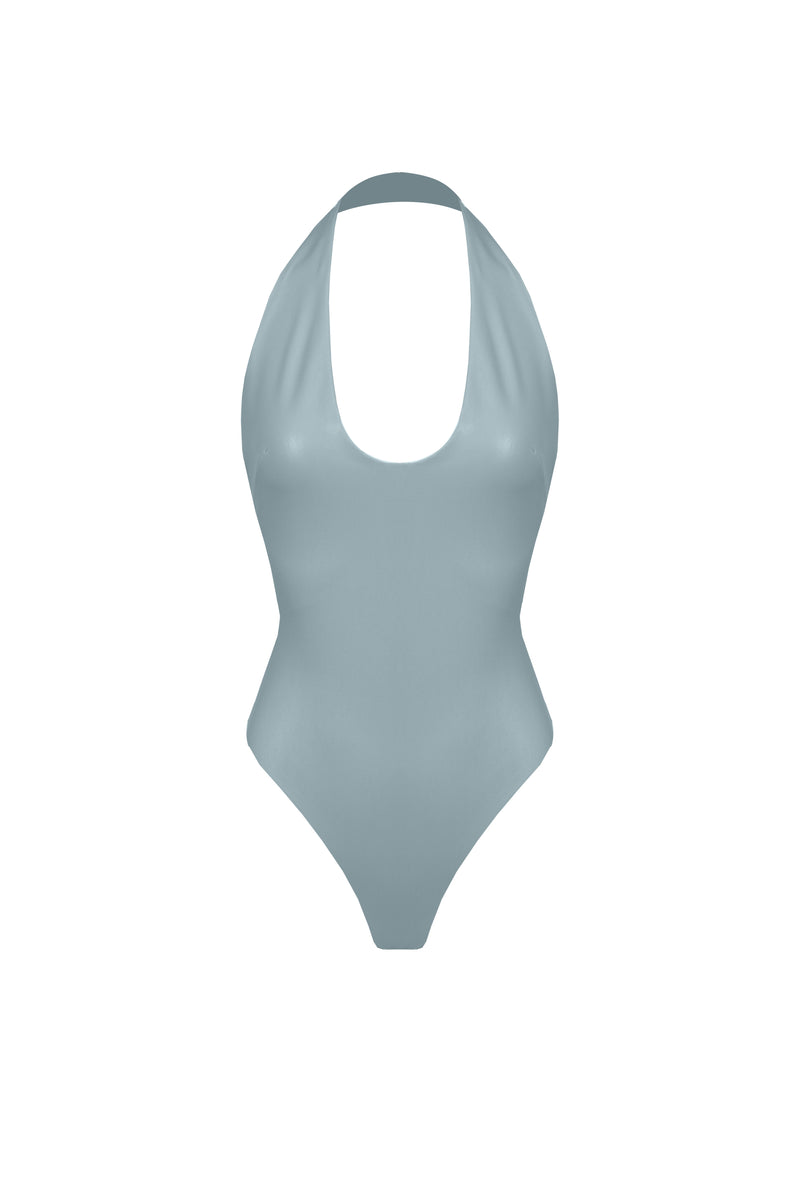 Vegan Leather Aperture Bodysuit Slate blue