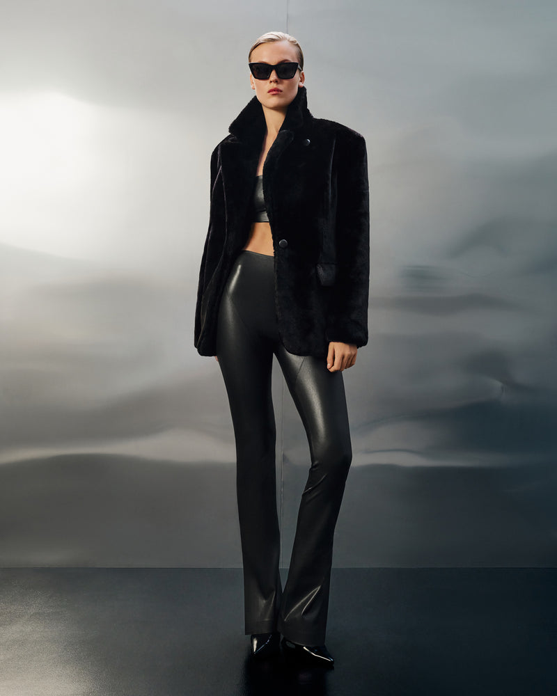 Faux Fur Blazer Black