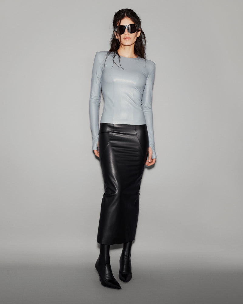 Vegan Leather Sculpted Midi Skirt Black