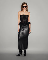 Vegan Leather Sculpted Midi Skirt Black