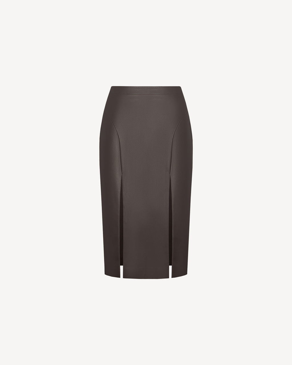 Vegan Leather High Slit Skirt Brown