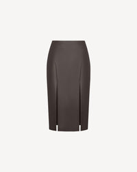 Vegan Leather High Slit Skirt Brown