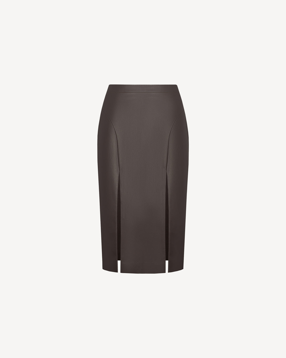 Vegan Leather High Slit Skirt Brown