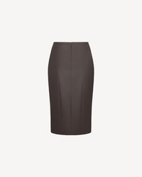 Vegan Leather High Slit Skirt Brown