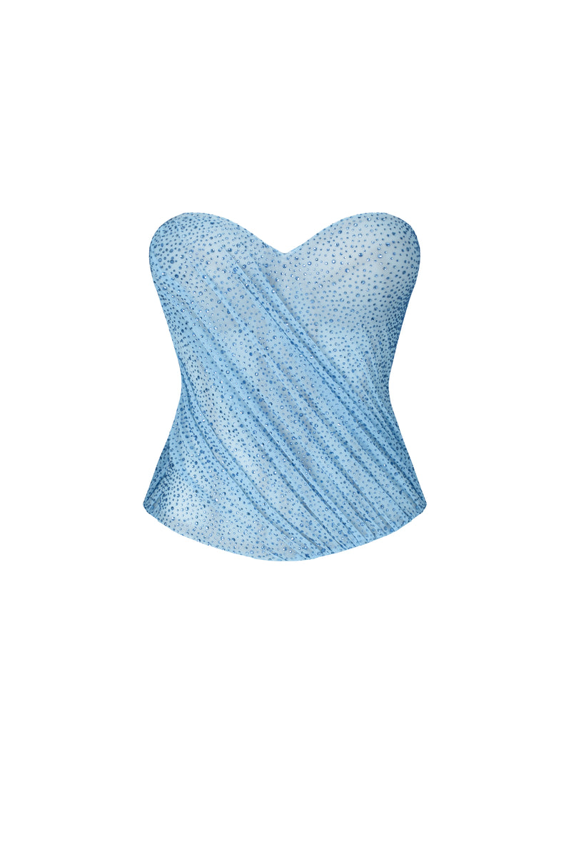 Crystal Draped Corset Sky Blue