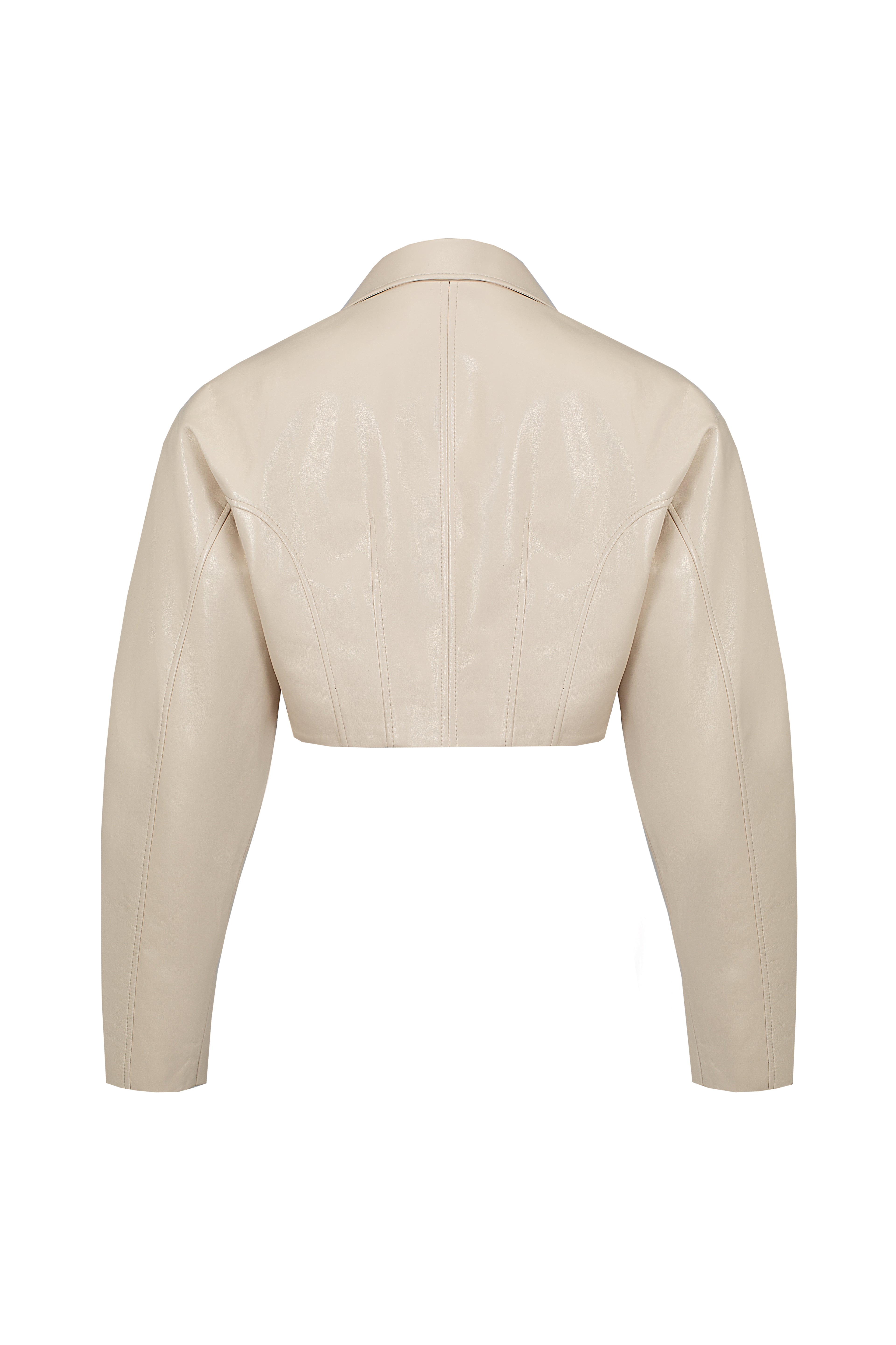 Vegan Leather Tailored Bomber Cream