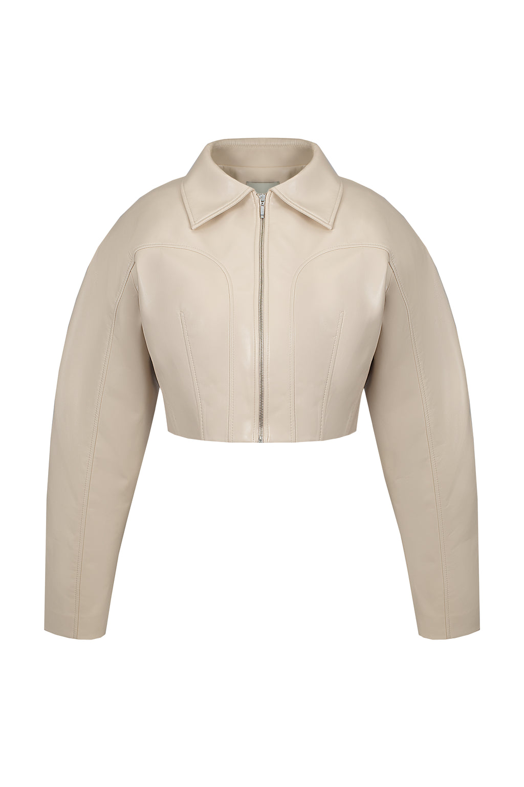 Vegan Leather Tailored Bomber Cream