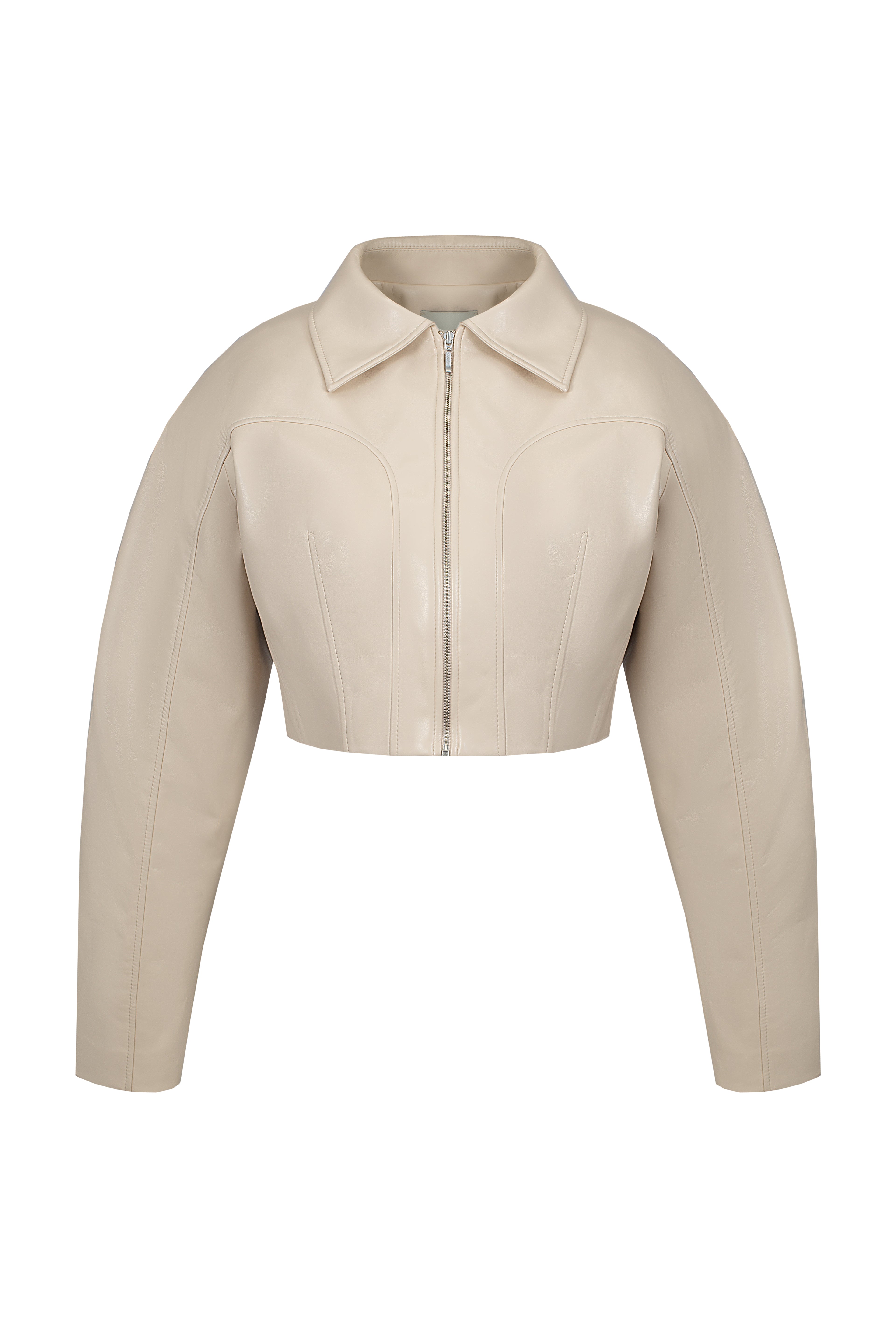 Vegan Leather Tailored Bomber Cream