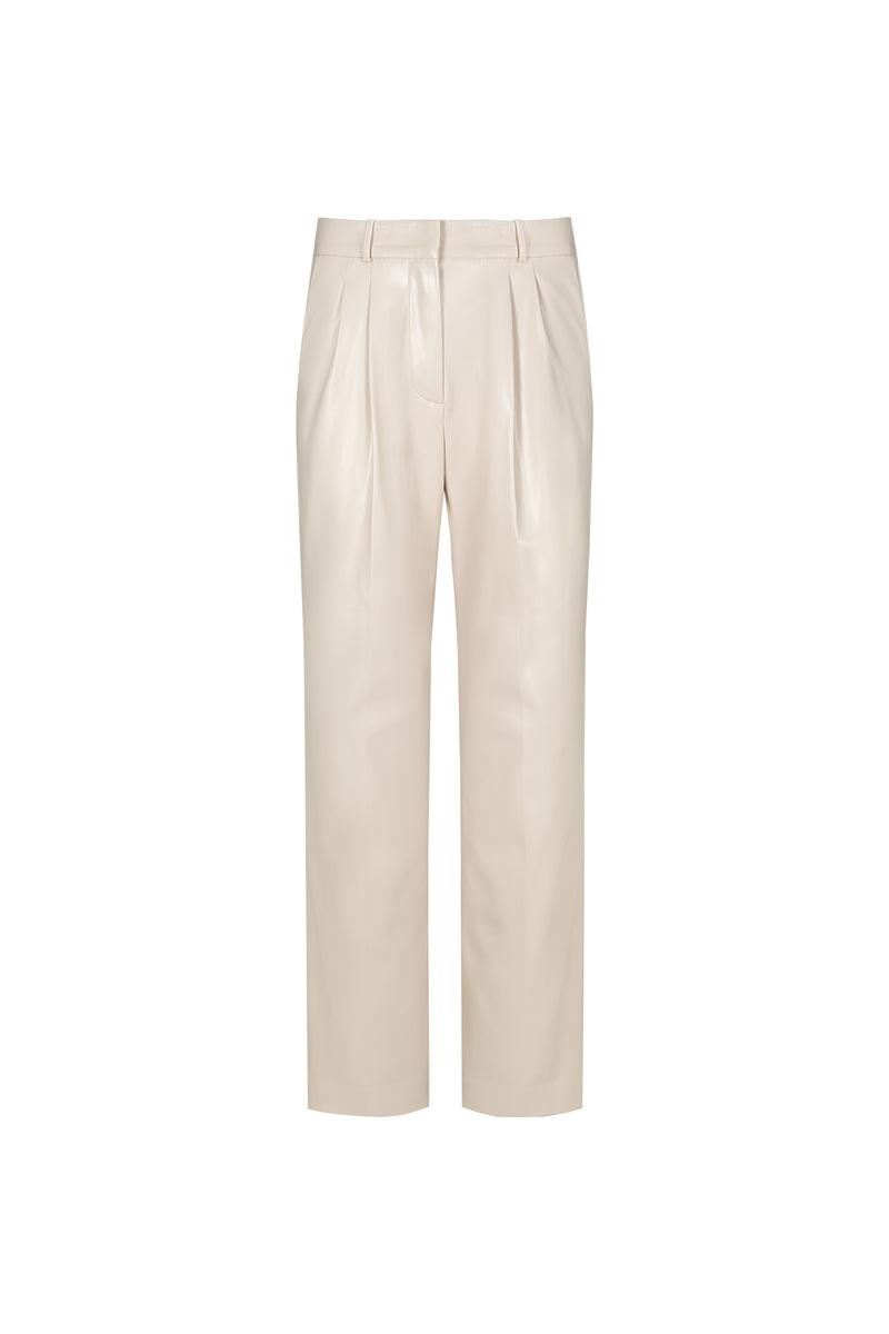 Vegan Leather Tailored Trousers Cream