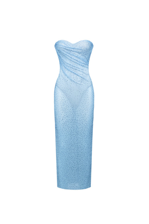 Crystal Corset Draped Dress Sky Blue