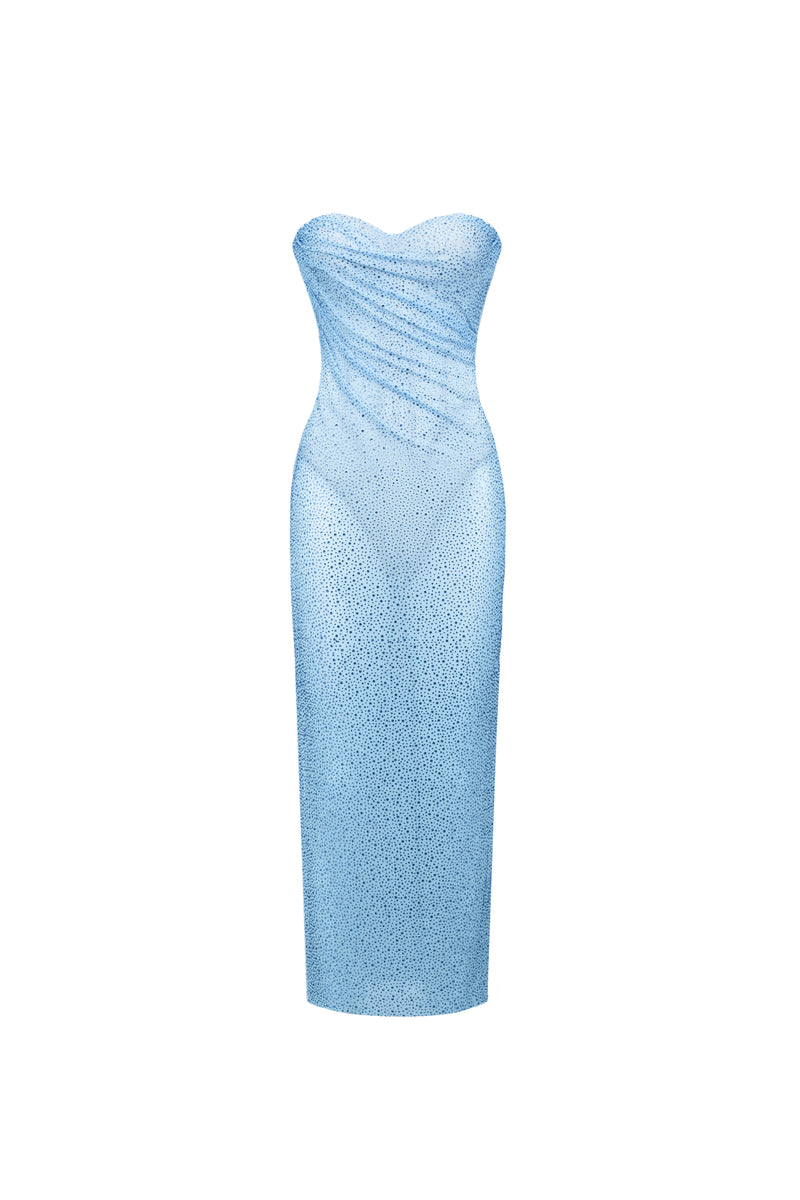 Crystal Corset Draped Dress Sky Blue