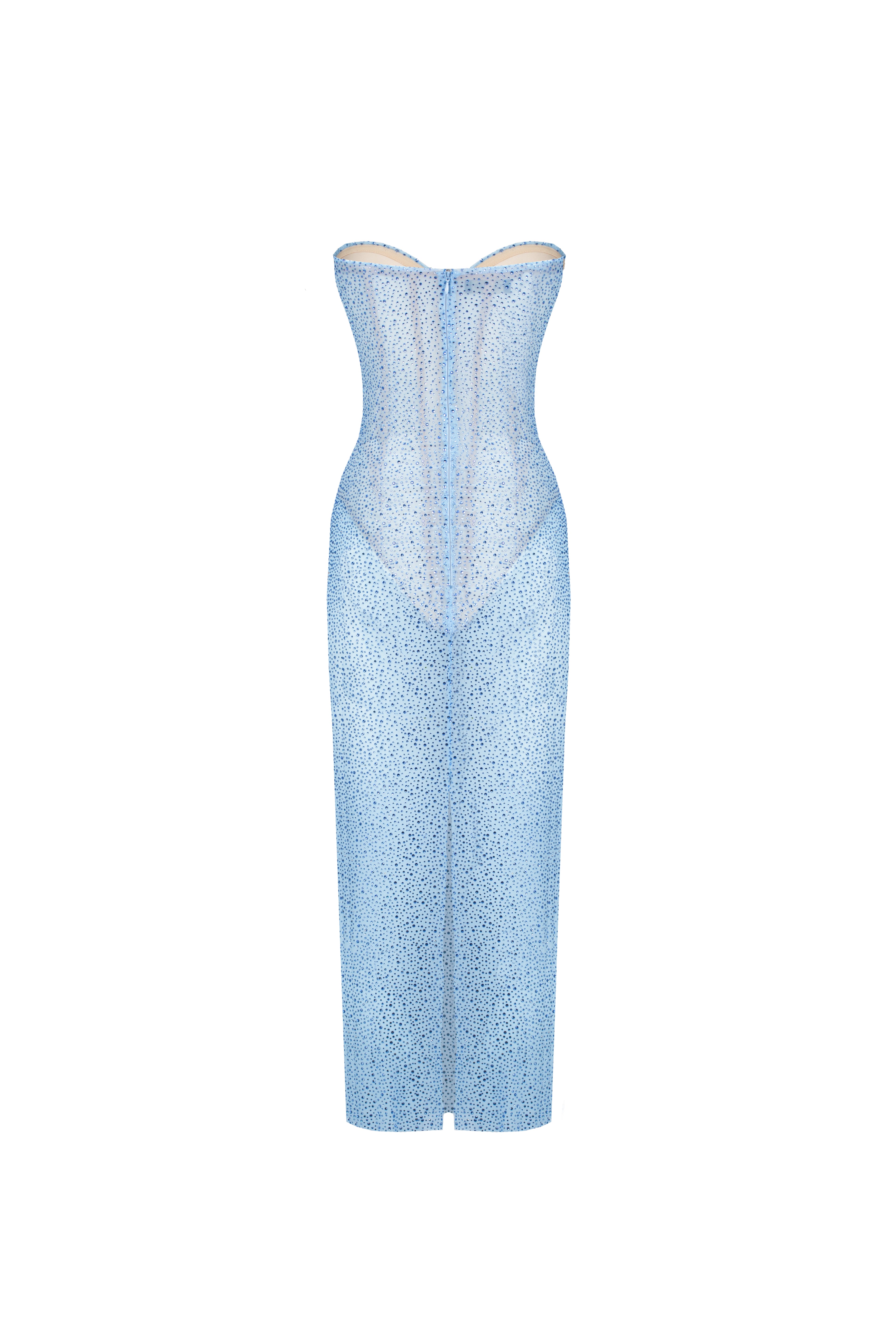 Crystal Corset Draped Dress Sky Blue