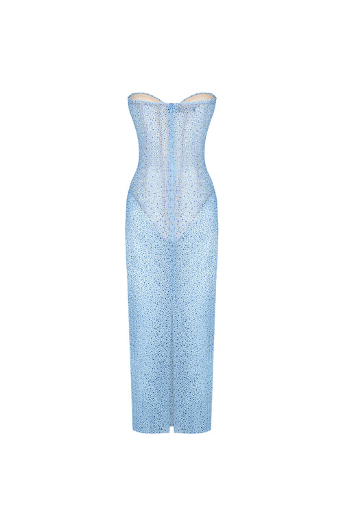 Crystal Corset Draped Dress Sky Blue