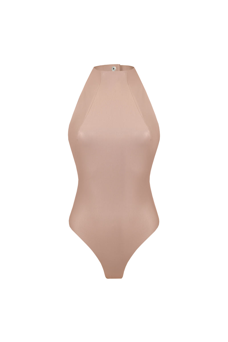 Vegan Leather Column Bodysuit Mocca