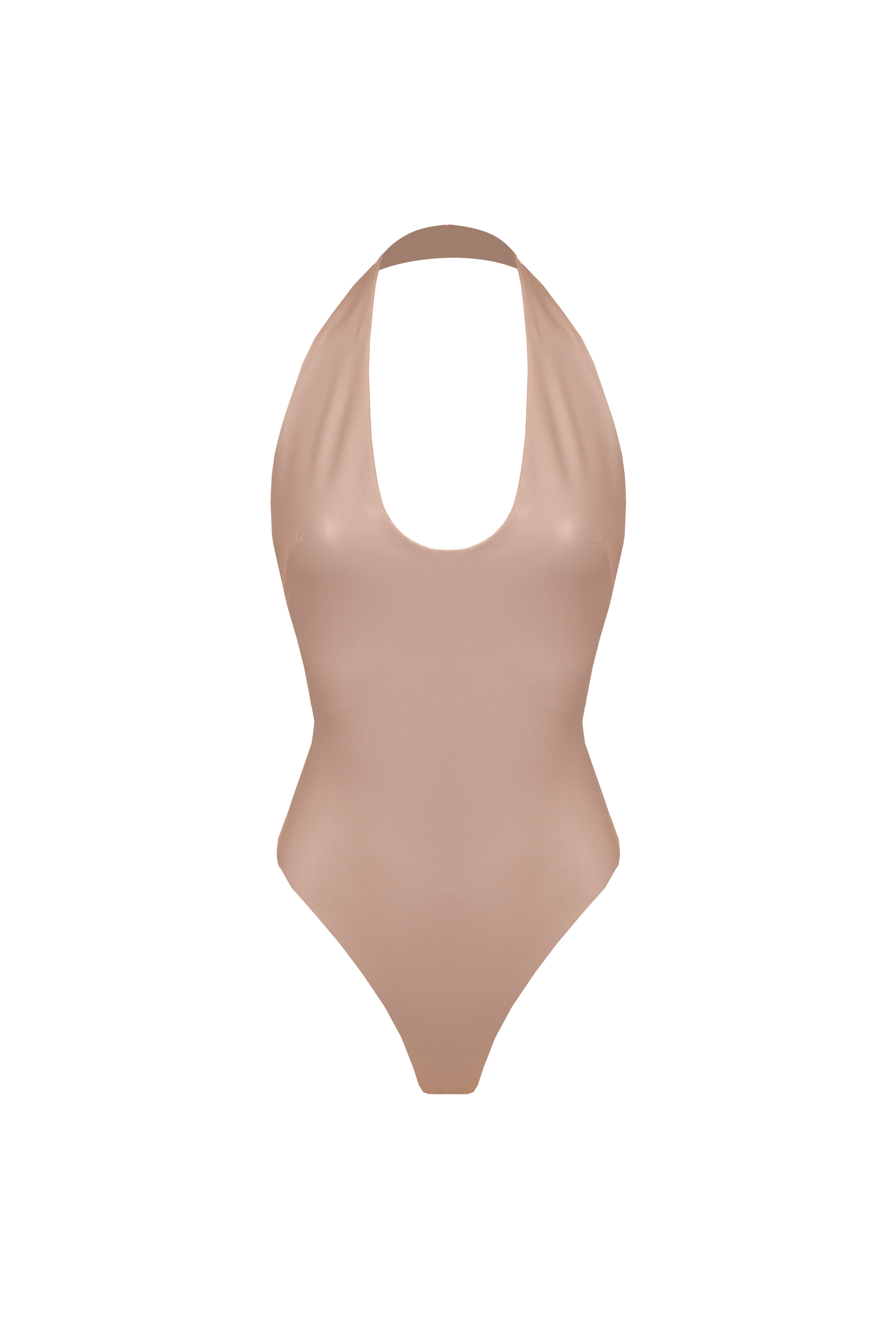 Vegan Leather Aperture Bodysuit Mocca