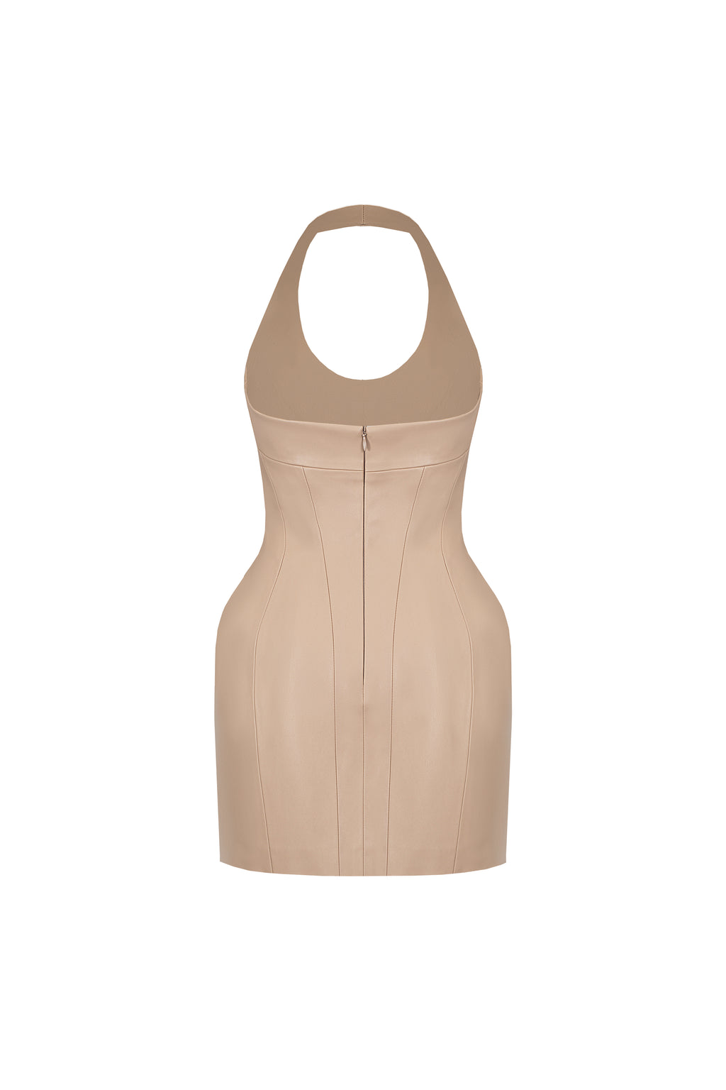Vegan Leather Halter Mini Dress Mocca