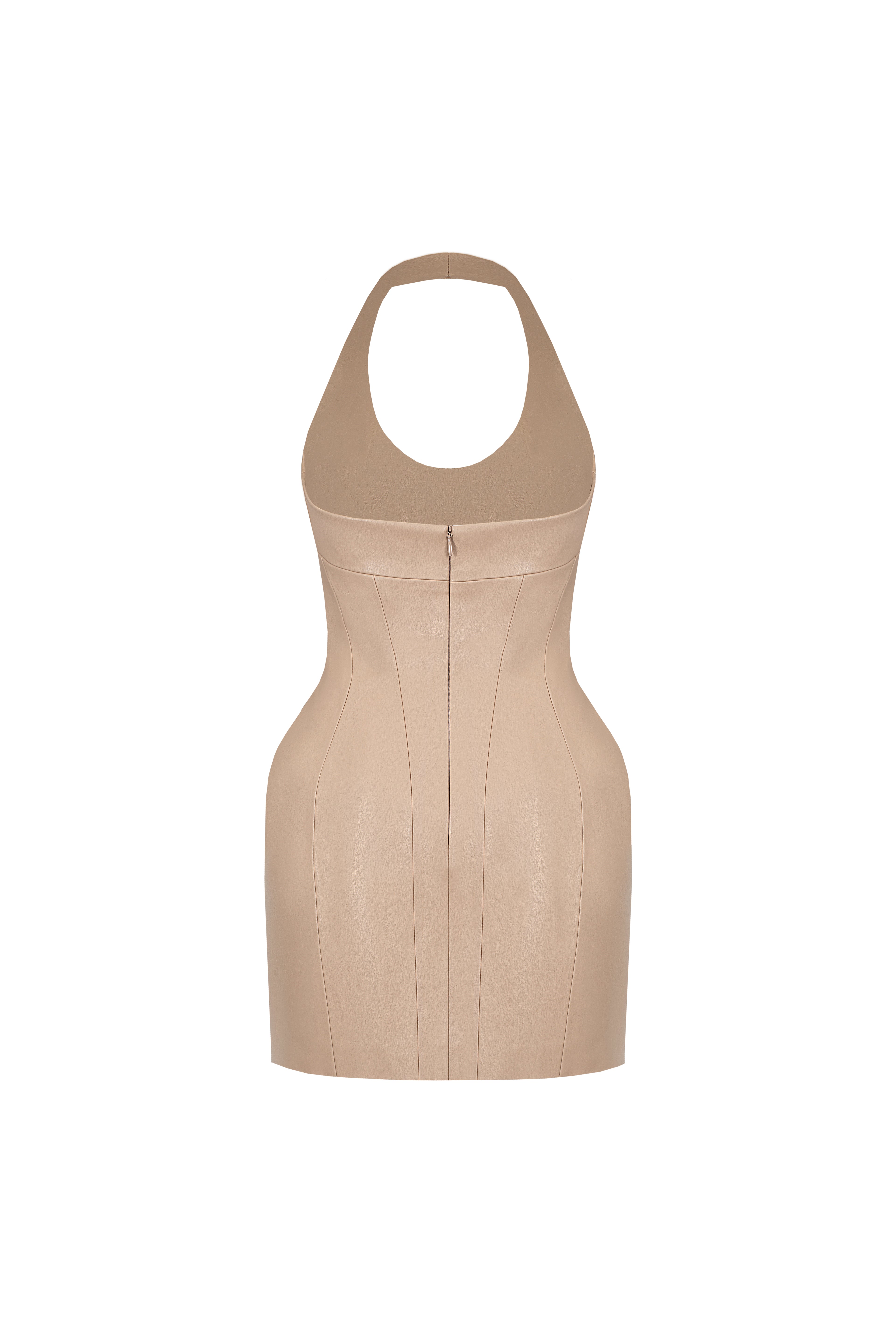 Vegan Leather Halter Mini Dress Mocca