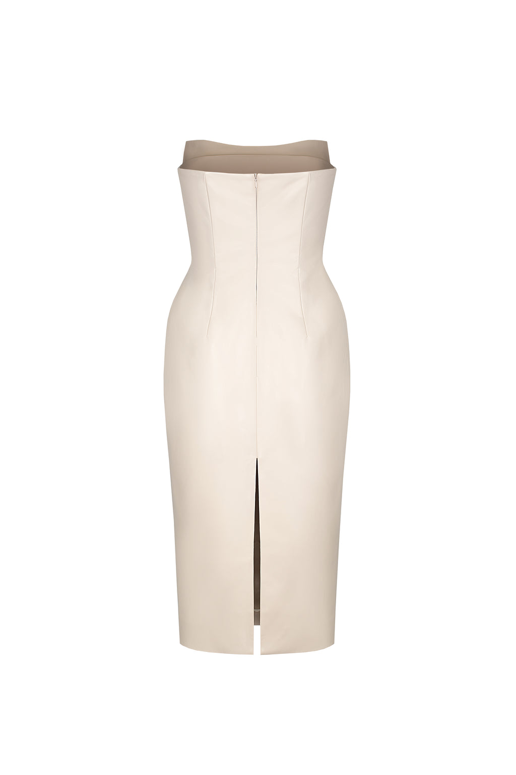 Vegan Leather Hourglass Midi Dress Cream