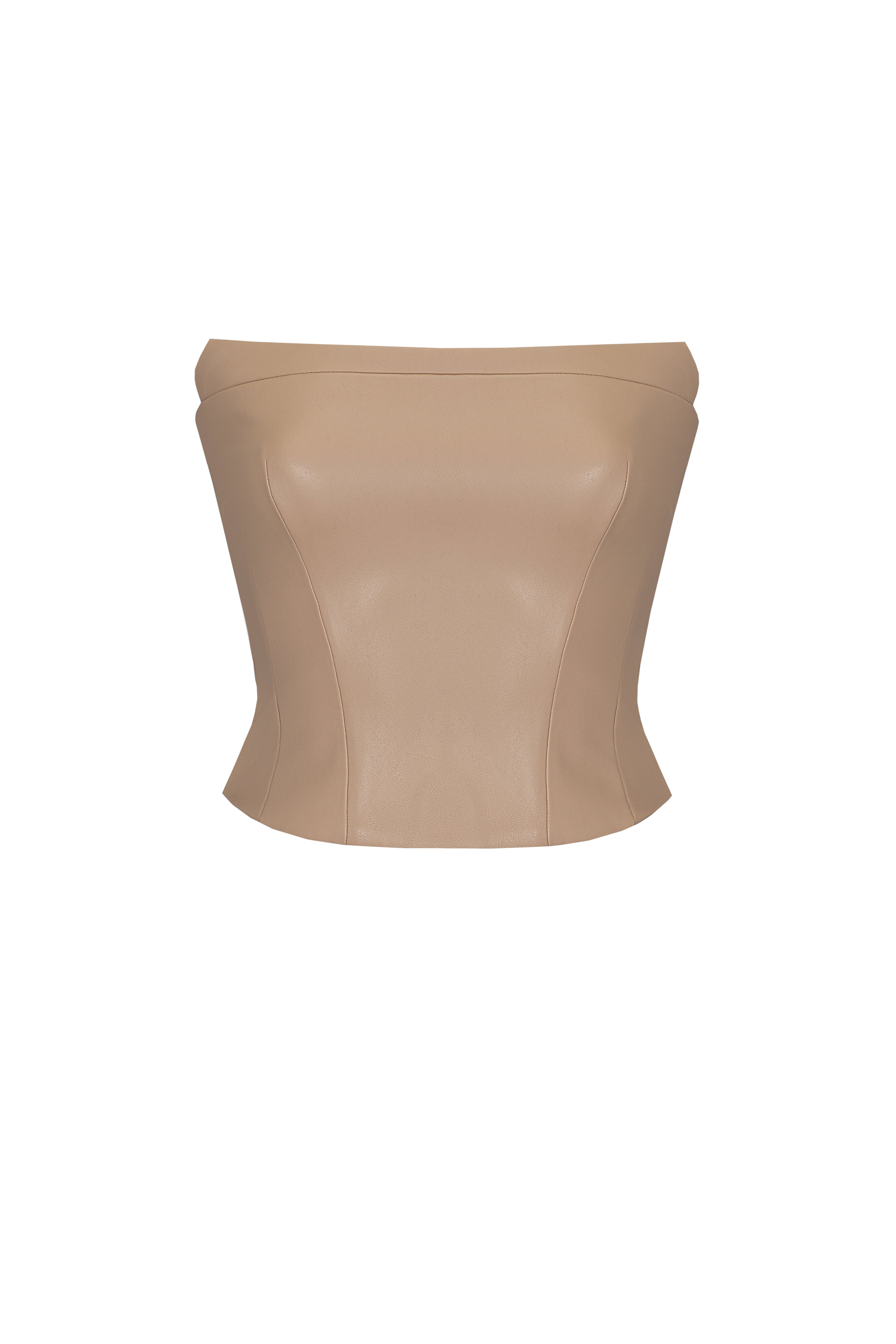 Vegan Leather Tailored Bustier Top Mocca