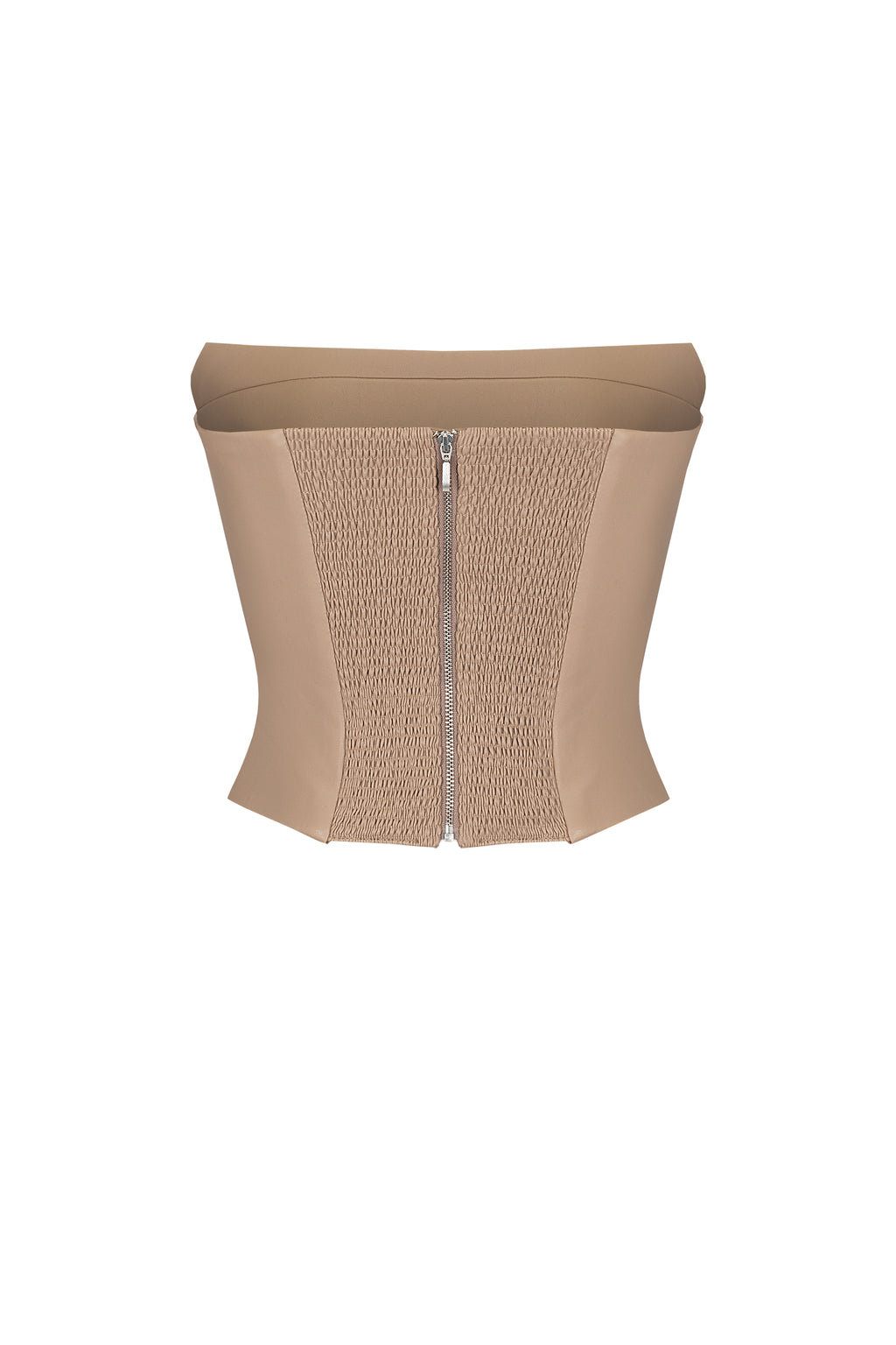 Vegan Leather Tailored Bustier Top Mocca