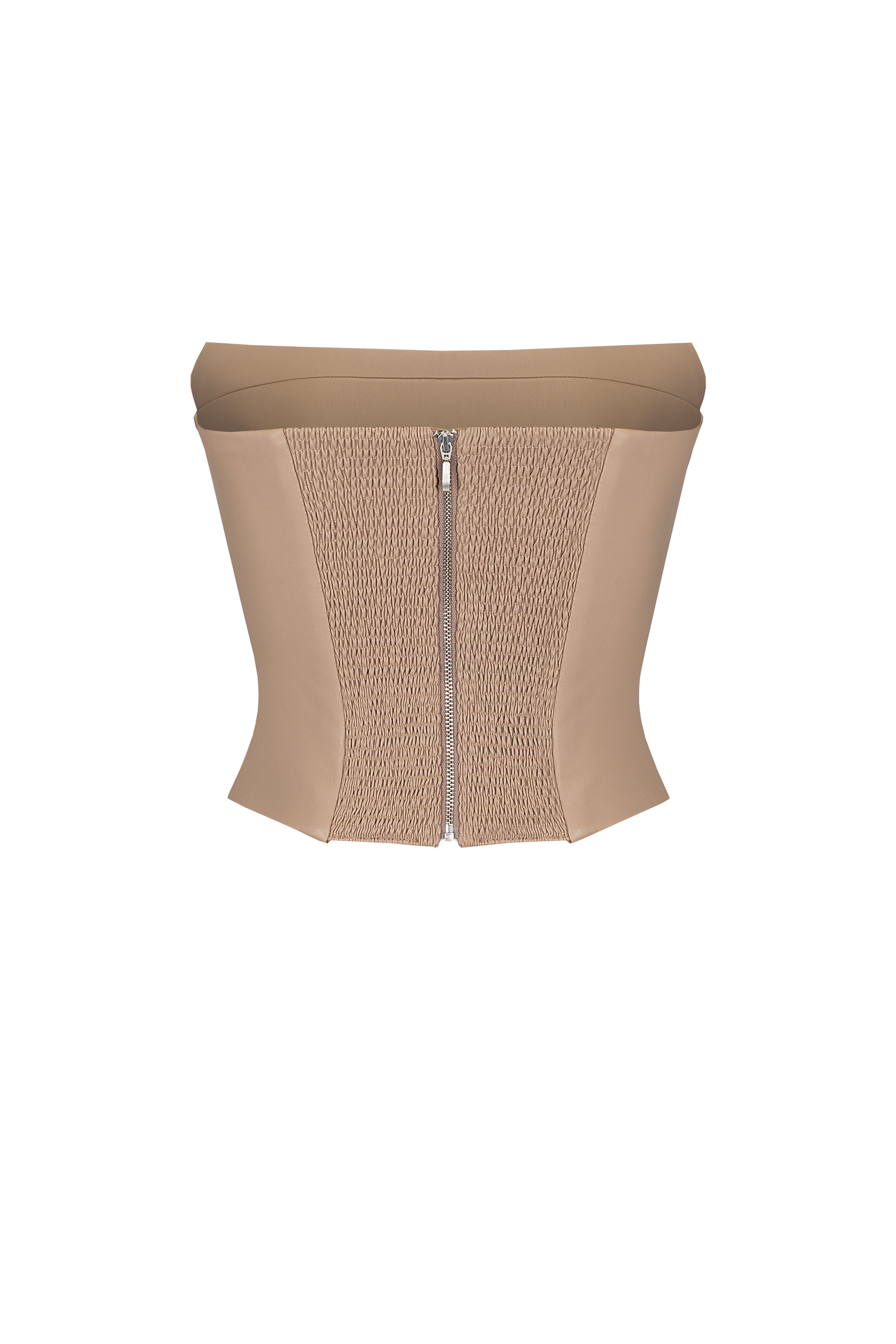 Vegan Leather Tailored Bustier Top Mocca