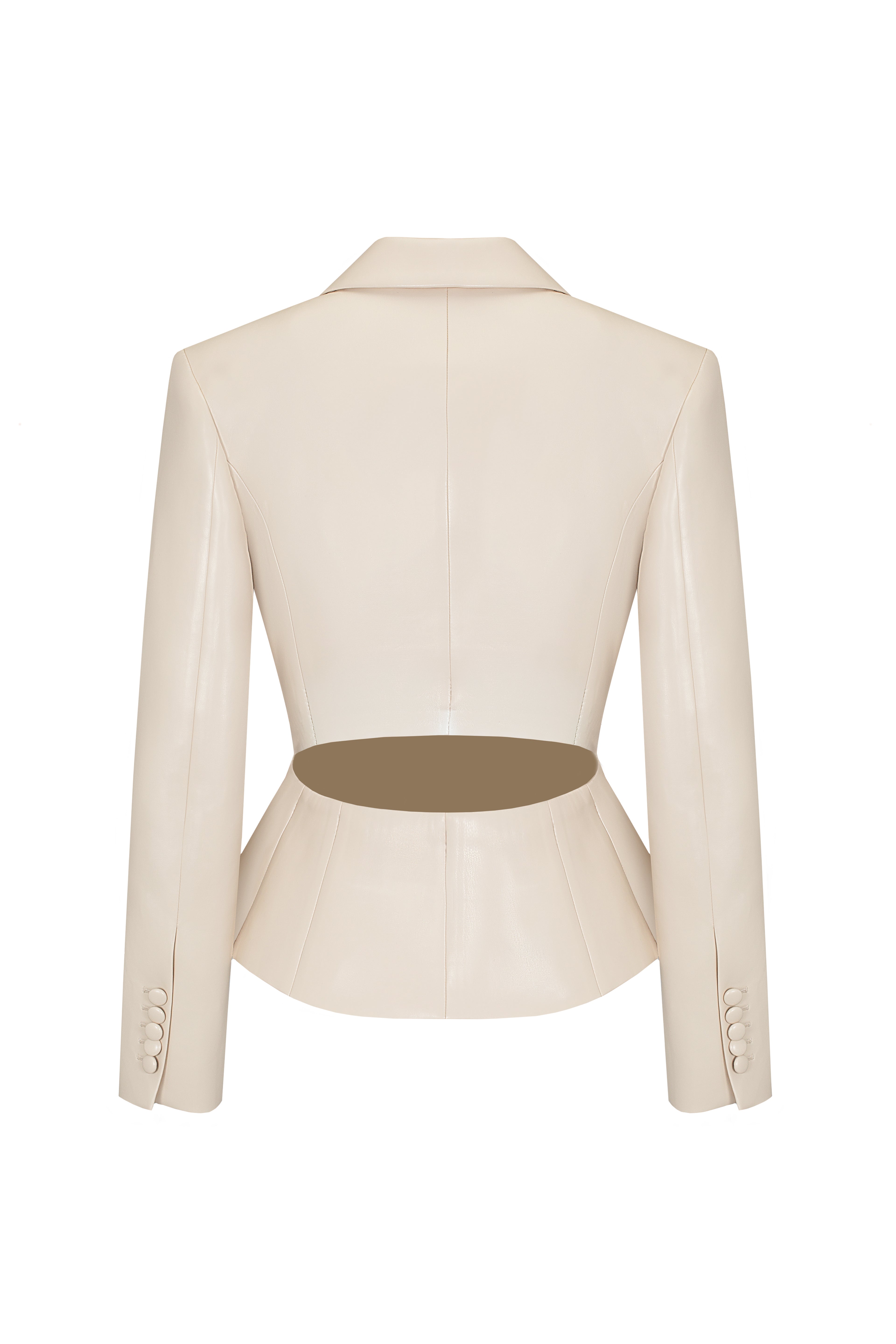 Vegan Leather Tailored Blazer Cream