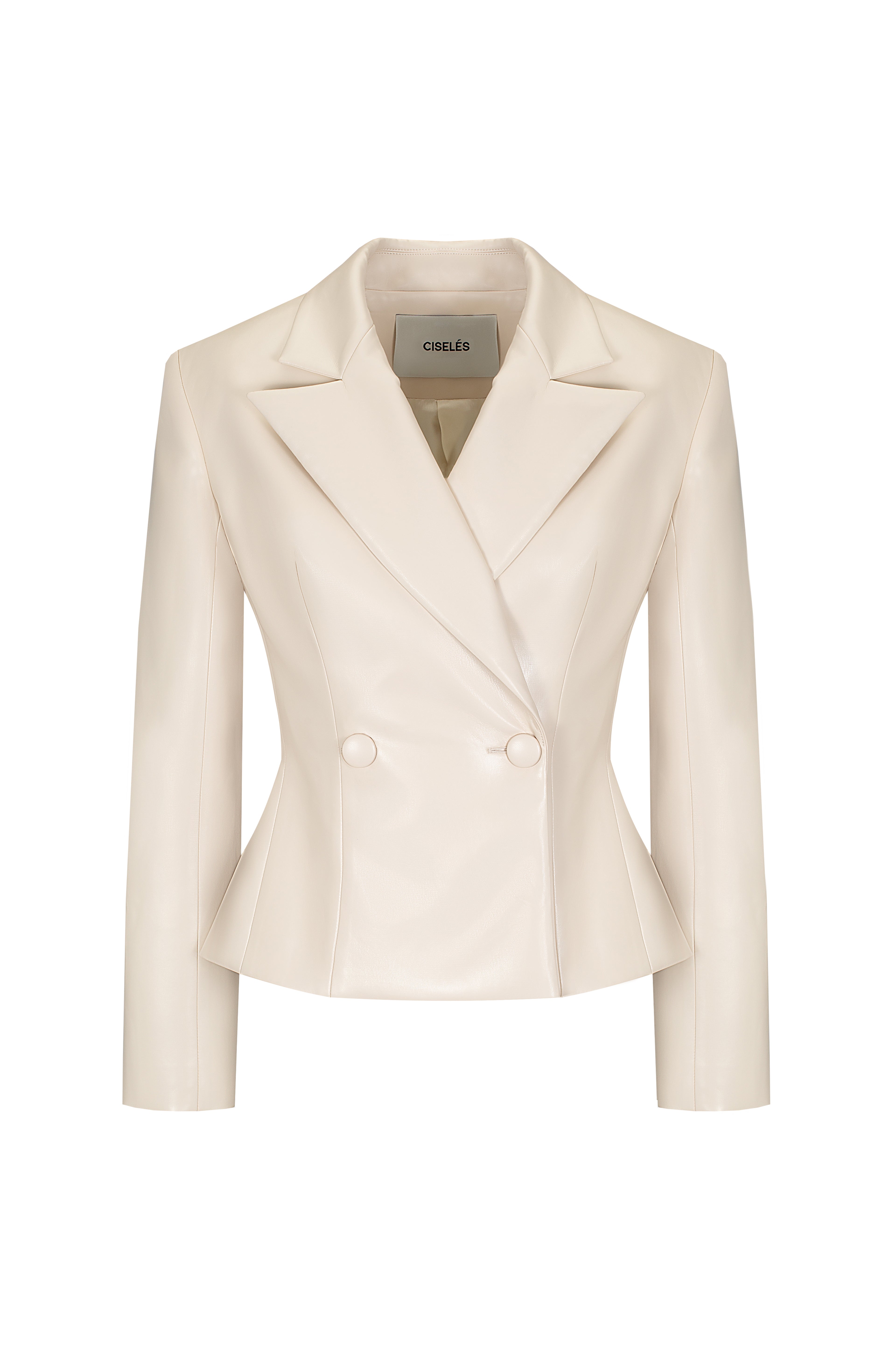 Vegan Leather Tailored Blazer Cream