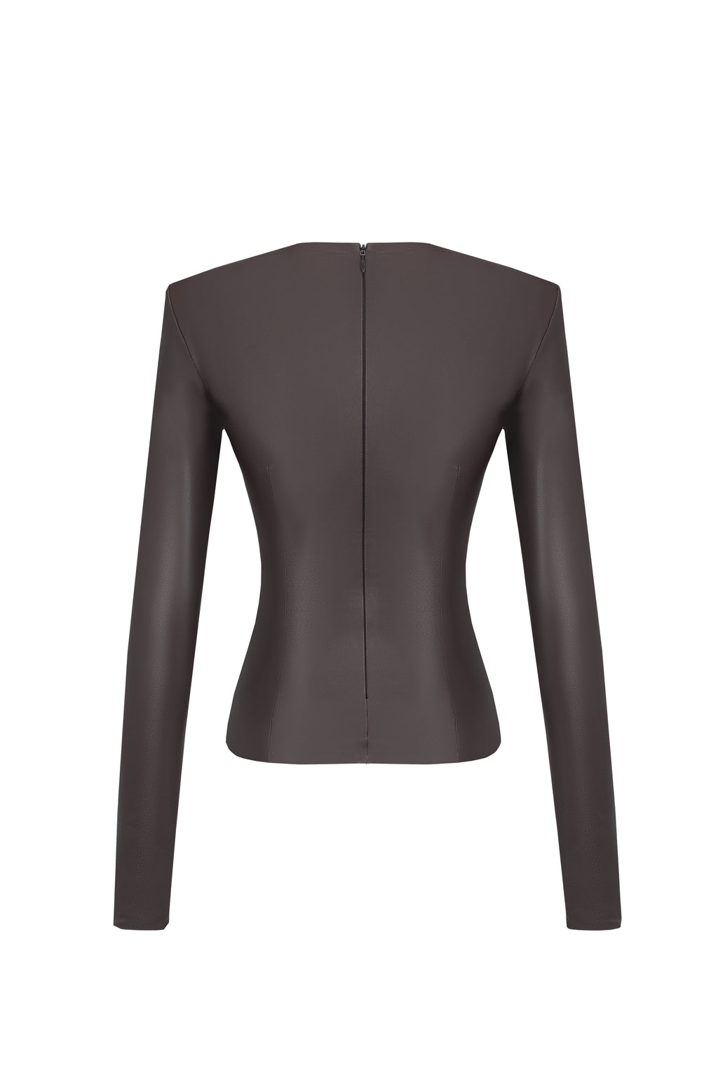 Vegan Leather Long Sleeve Top Brown