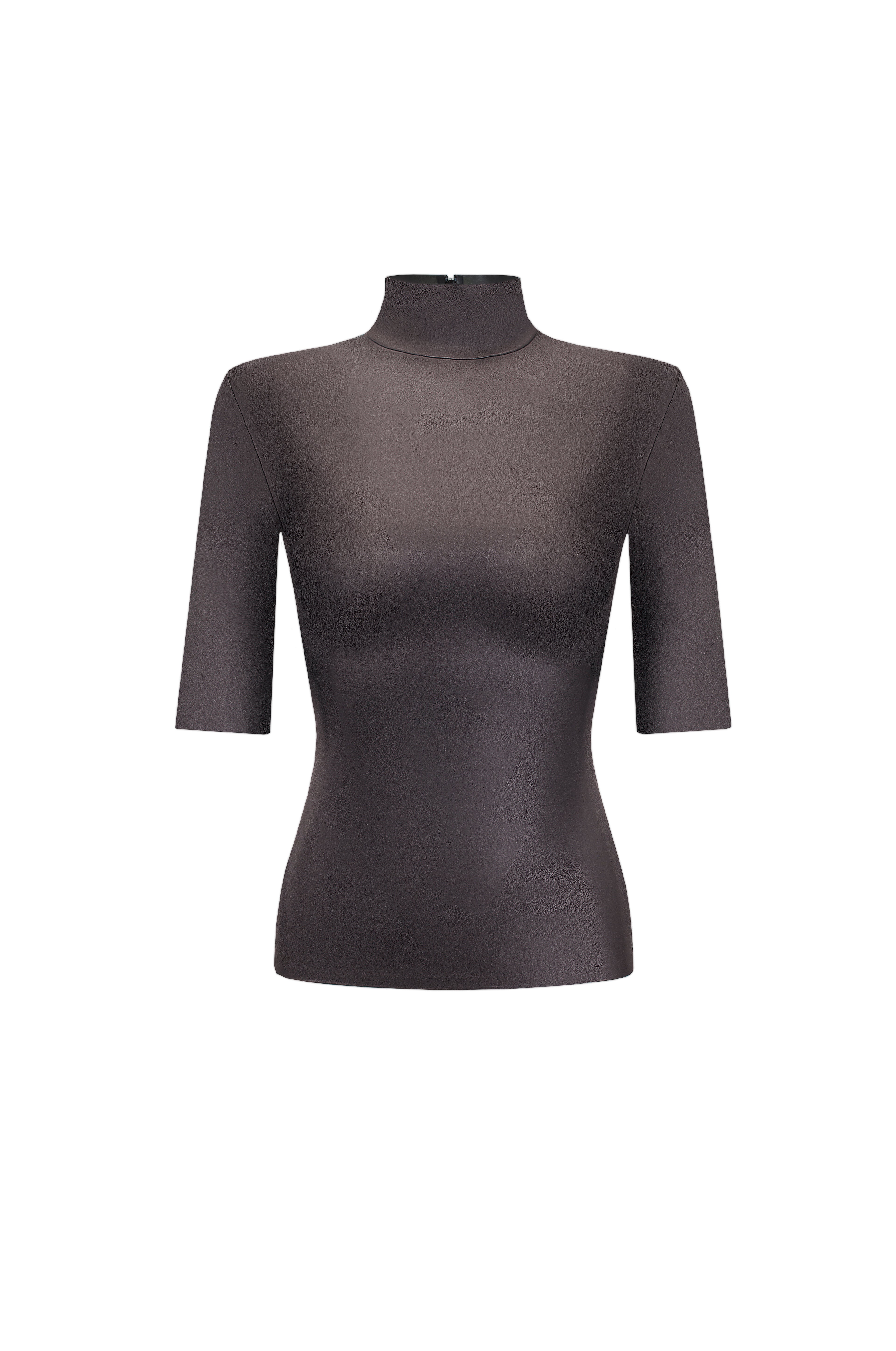 Vegan Leather Short Sleeve Top Brown