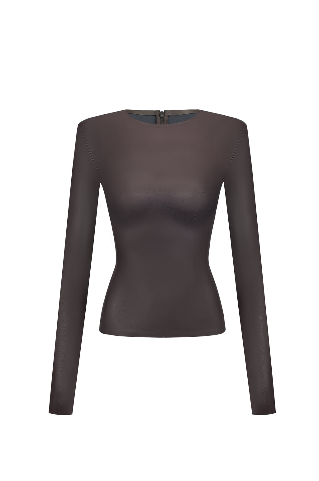 Vegan Leather Long Sleeve Top Brown