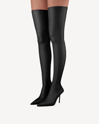 V-Toe Vegan Leather Boot Stockings Black