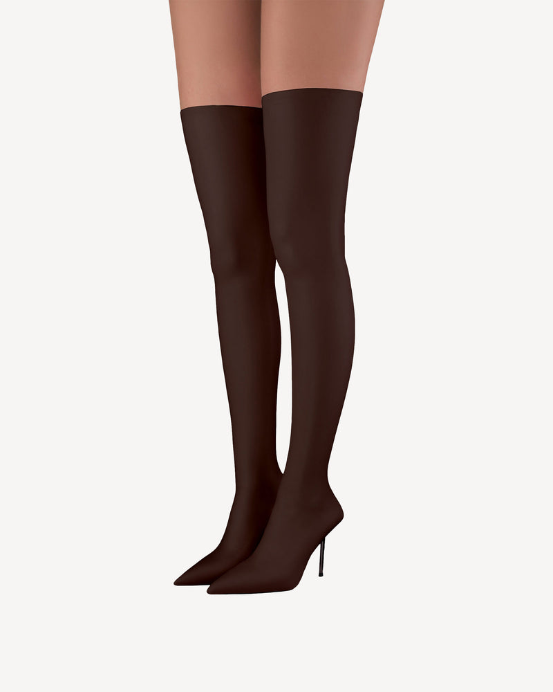 V-Toe Vegan Leather Boot Stockings Brown