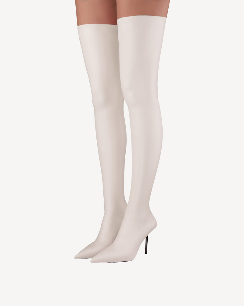 V-Toe Vegan Leather Boot Stockings Ecru