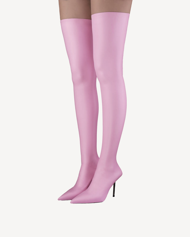 V-Toe Vegan Leather Boot Stockings Pale Pink