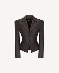 Vegan Leather Sculpted Blazer Brown