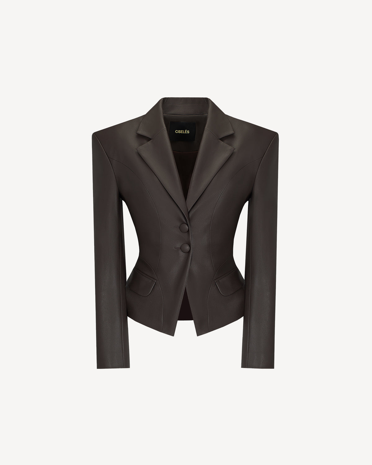 Vegan Leather Sculpted Blazer Brown