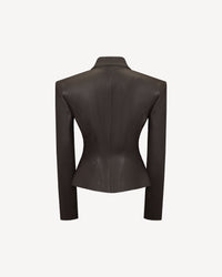 Vegan Leather Sculpted Blazer Brown