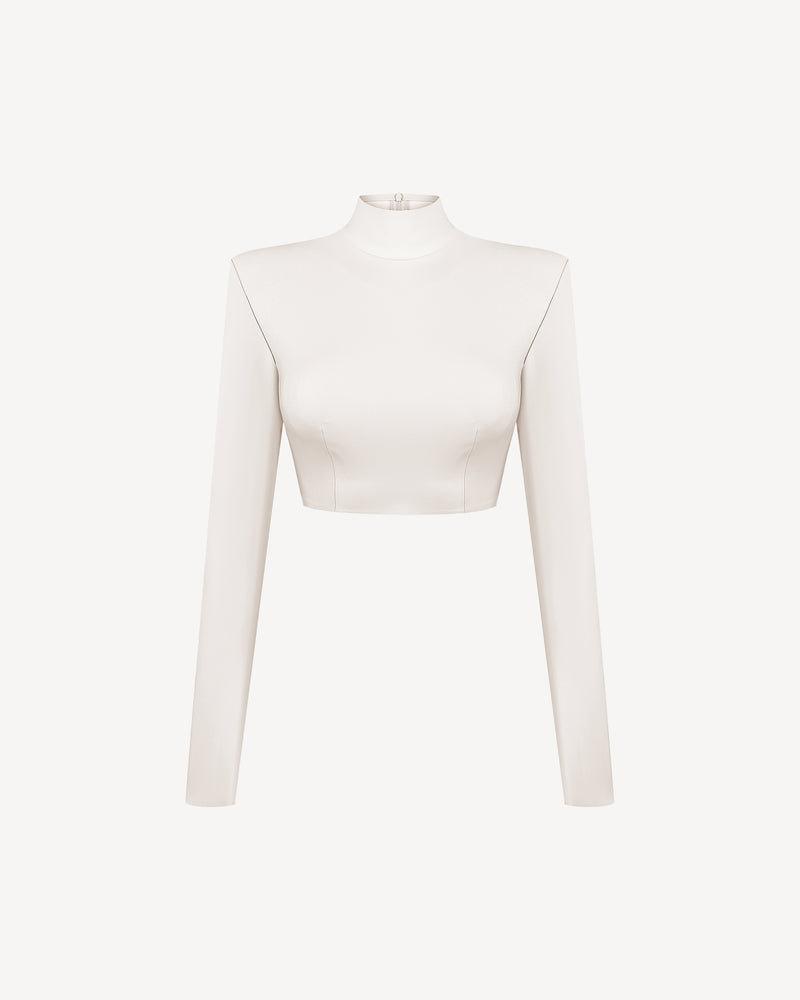 Vegan Leather Cropped Top Ecru