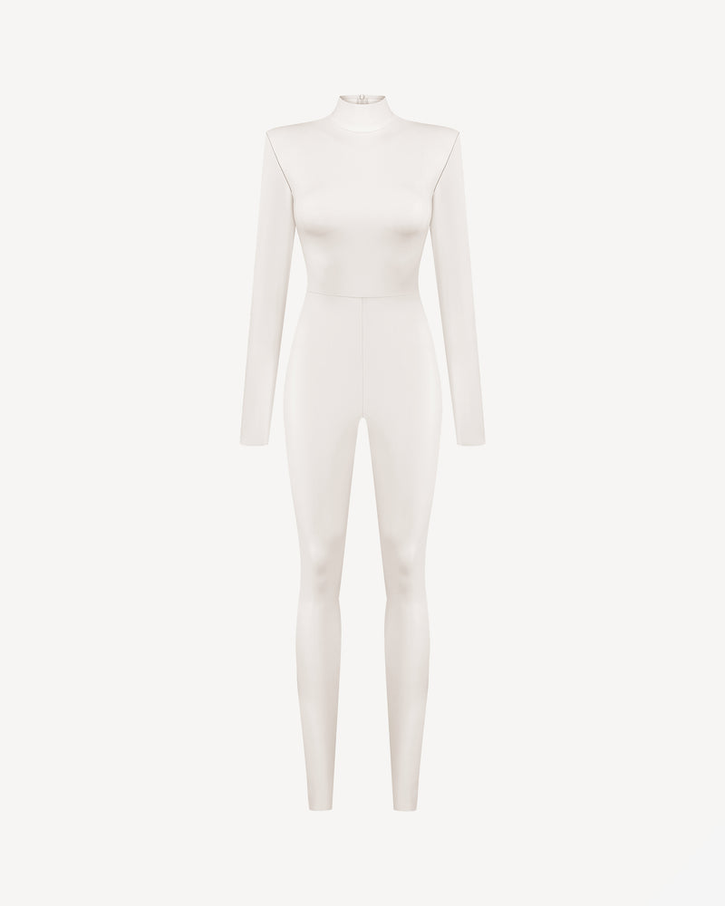 Vegan Leather Iconic Jumpsuit Ecru